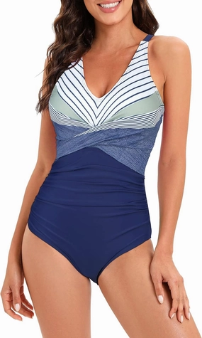 American Trends Swimsuit Women One Piece Tummy Control Bathing Suit for Women Modest V Neck Swimwear