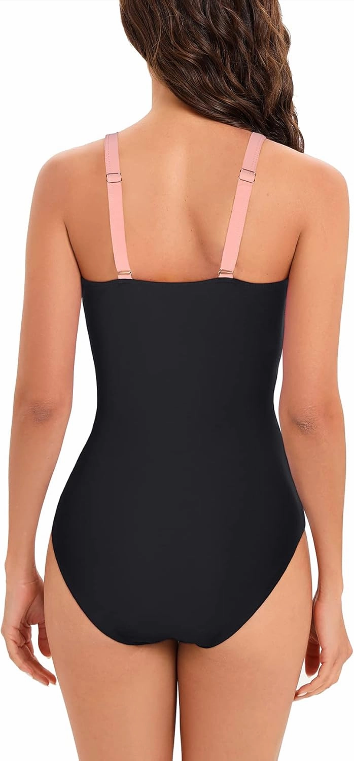 American Trends Swimsuit Women One Piece Tummy Control Bathing Suit for Women Modest V Neck Swimwear