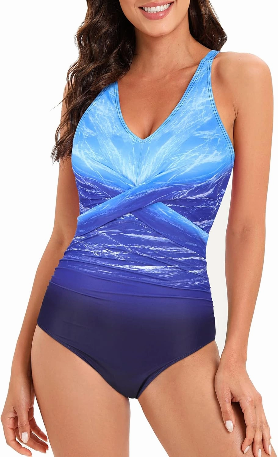 American Trends Swimsuit Women One Piece Tummy Control Bathing Suit for Women Modest V Neck Swimwear