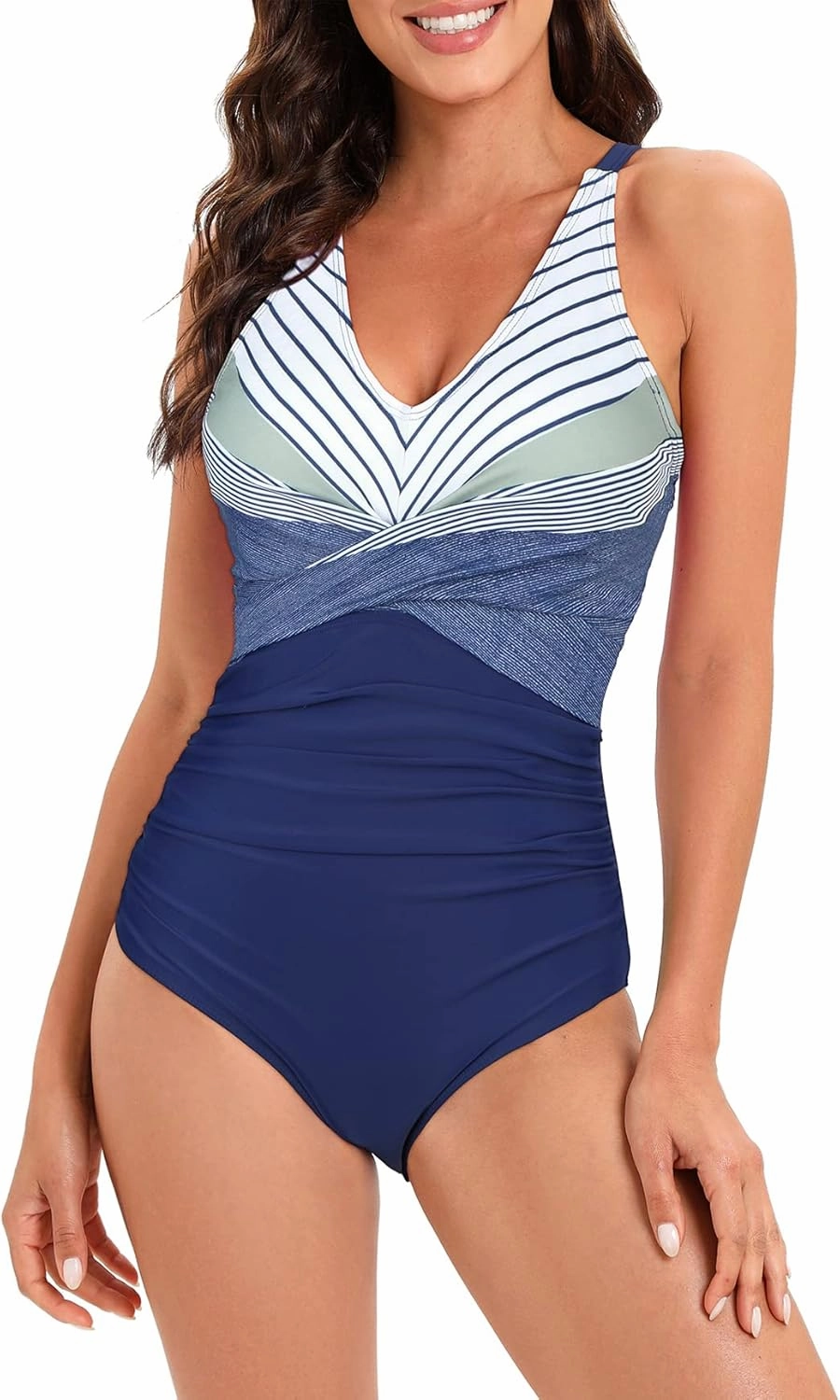 American Trends Swimsuit Women One Piece Tummy Control Bathing Suit for Women Modest V Neck Swimwear