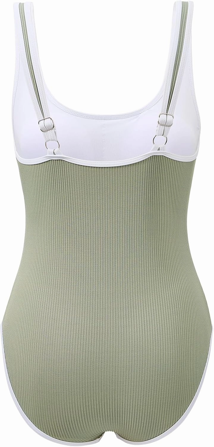 American Trends Women's Pink High Rise Solid One-Piece Swimsuit with Adjustable Strap and Pull On Closure