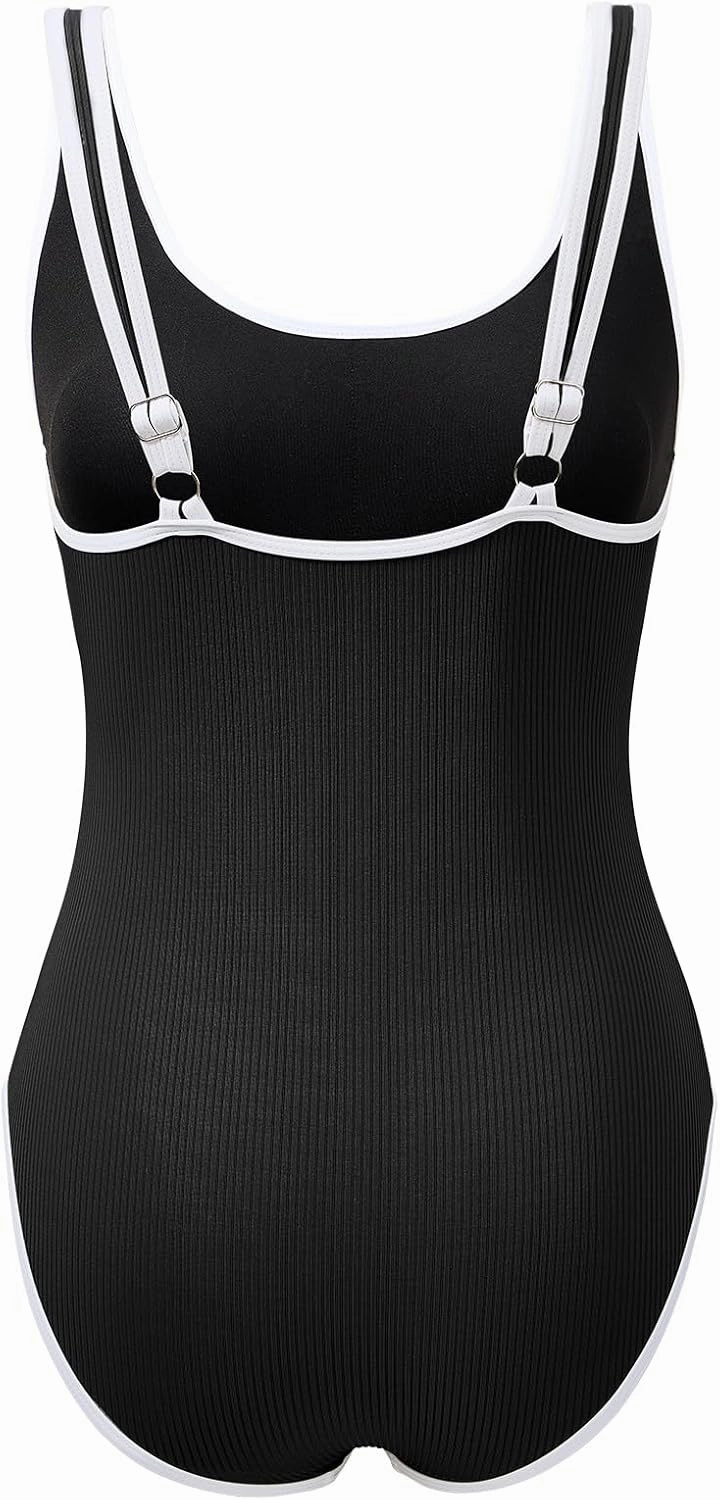 American Trends Women's Pink High Rise Solid One-Piece Swimsuit with Adjustable Strap and Pull On Closure