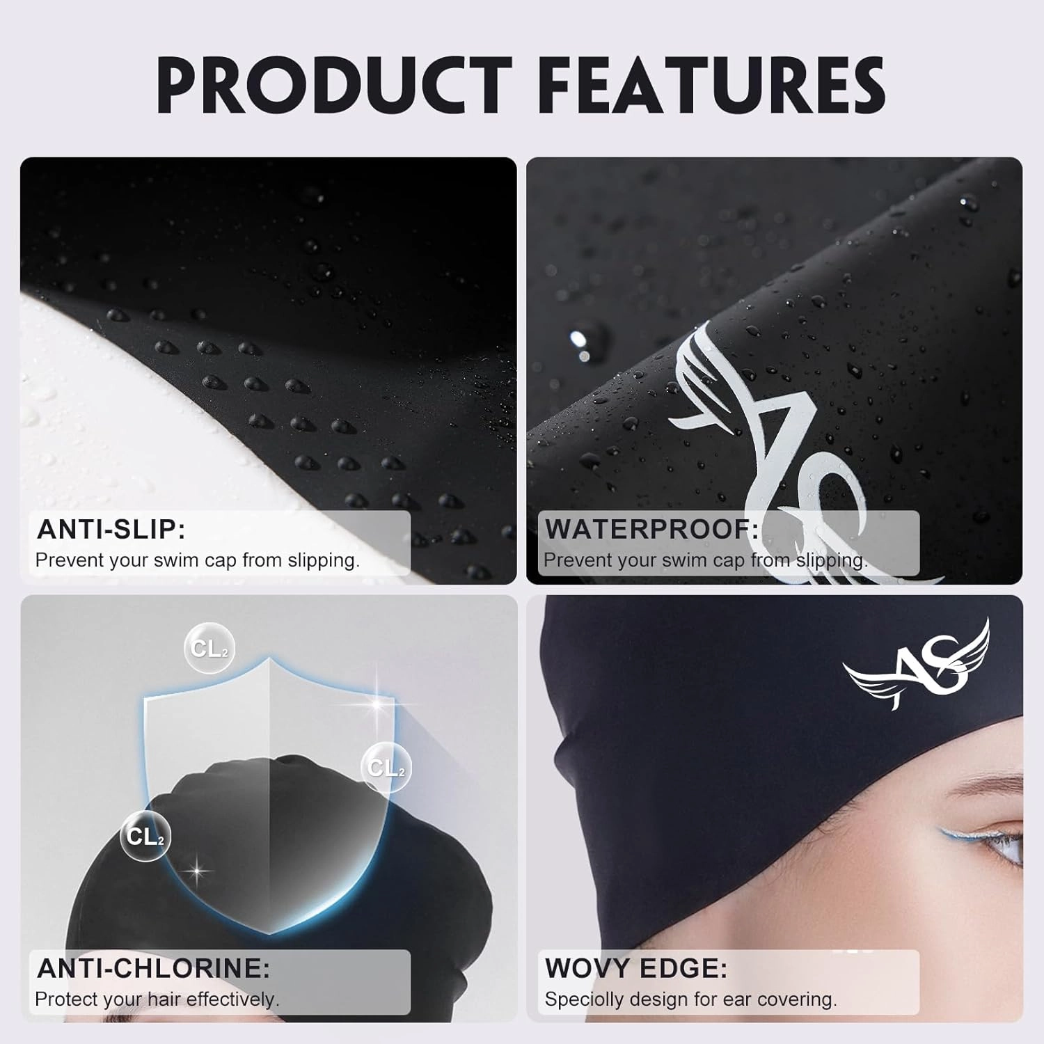 Angel season Swim Caps for Women Silicone Curly Medium Long Hair Swimming Cap Ergonomic Design for Adult Keep Hair Dry