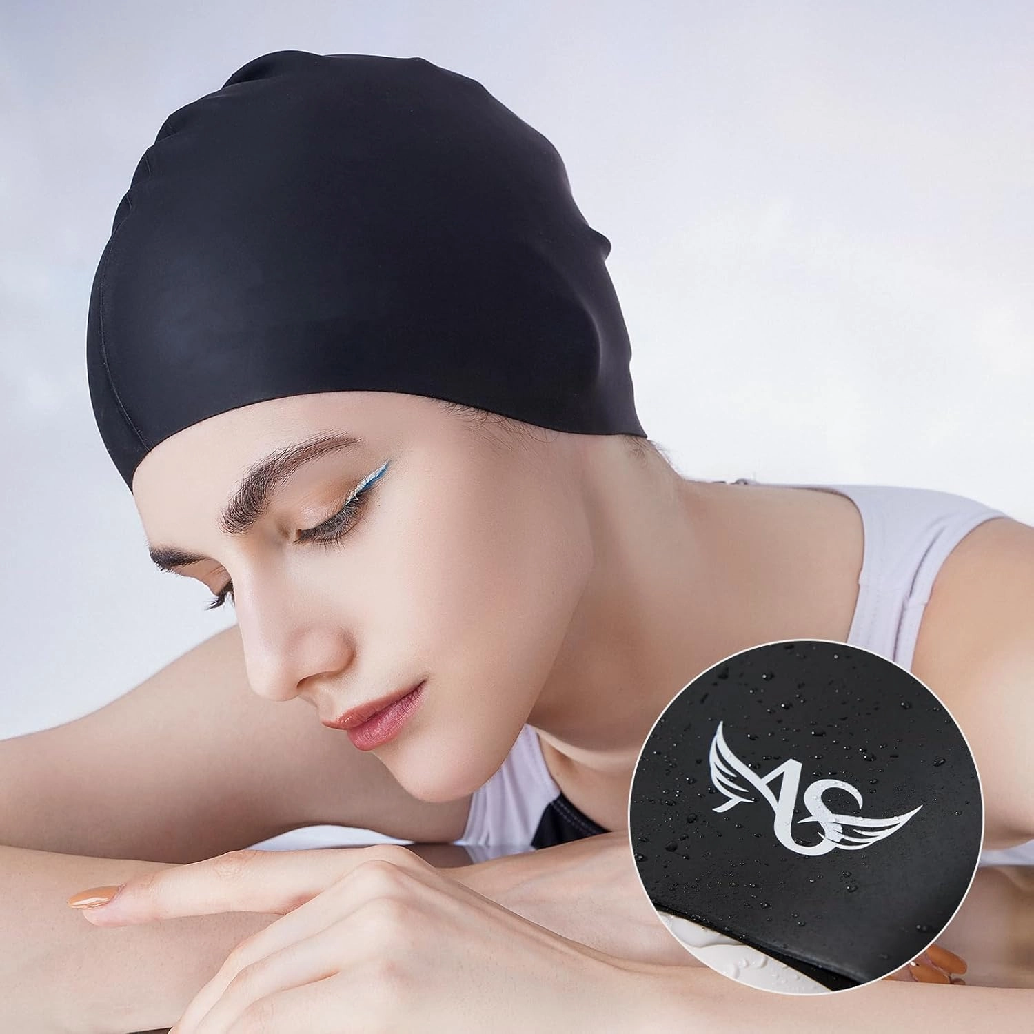 Angel season Swim Caps for Women Silicone Curly Medium Long Hair Swimming Cap Ergonomic Design for Adult Keep Hair Dry