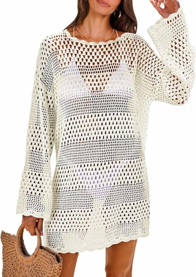 ANRABESS Women Swimsuit Crochet Swim Cover Up 2025 Summer Bathing Suit Swimwear Mesh Knit Beach Dress Vacation Outfits