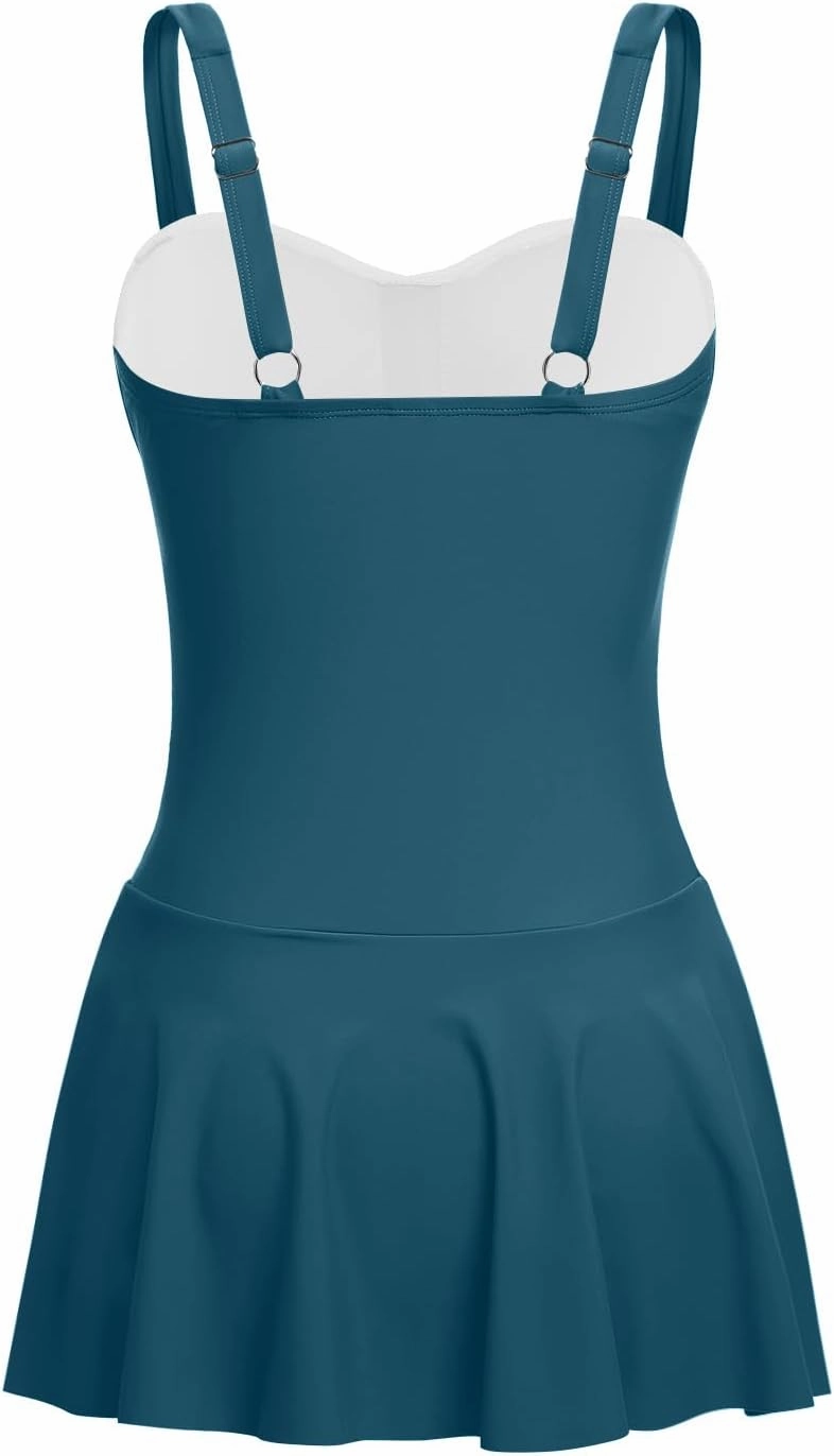 Aqua Eve One Piece Swim Dress Tummy Control Swimsuit with Skirt Modest Bathing Suit Vintage Swimdress