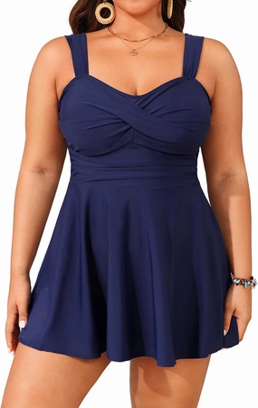 Aqua Eve Plus Size Two Piece Swimsuits for Women Tankini Bathing Suits Flowy Swim Dress with Shorts