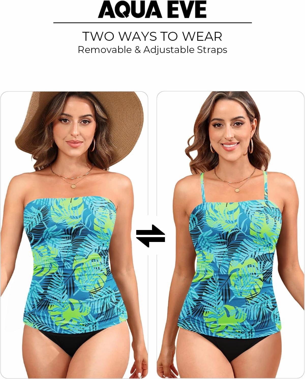Aqua Eve Strapless Tankini Top Only for Women Bandeau Bathing Suits Ruched Tummy Control Tankini Top No Bottom