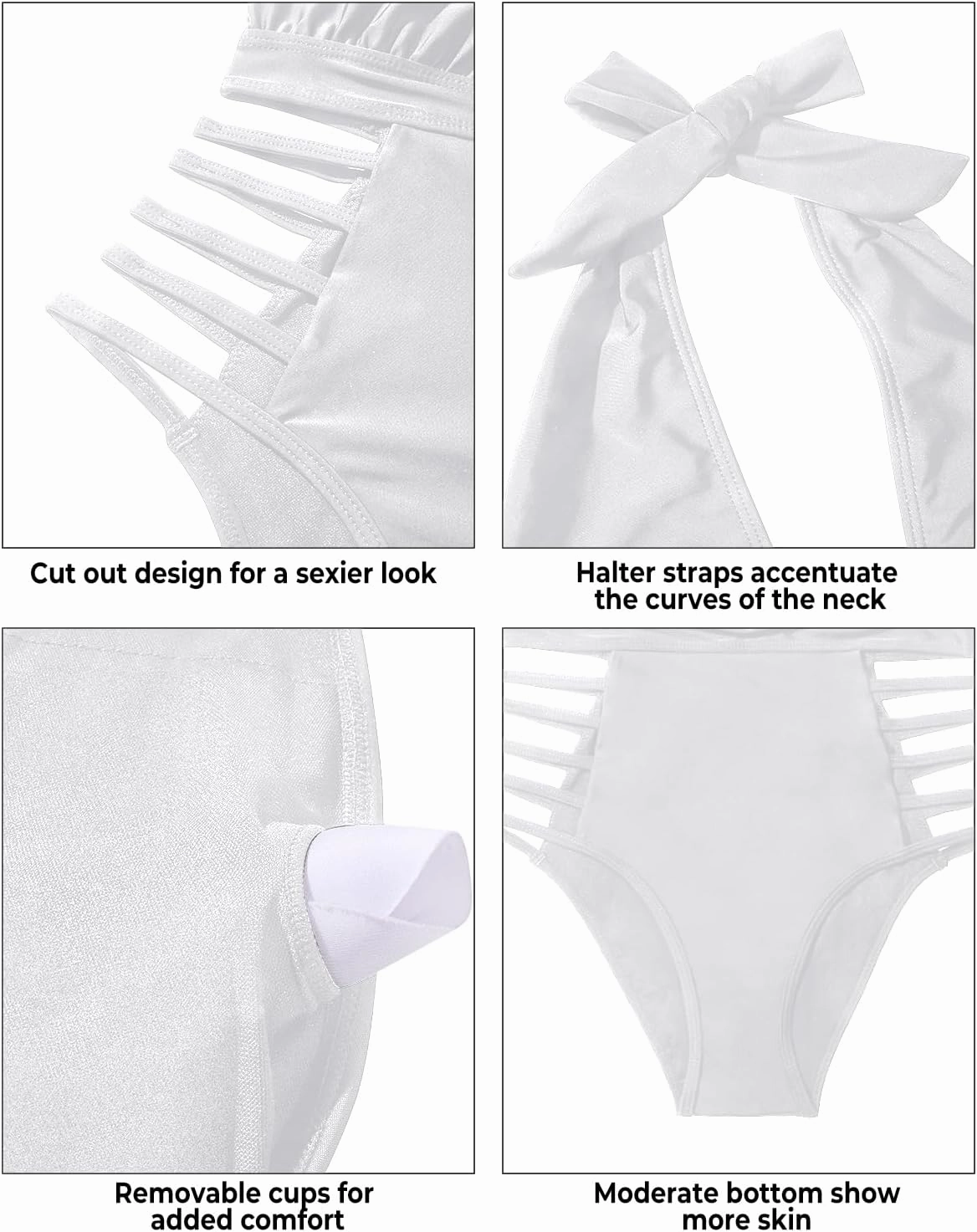 Aqua Eve Women Sexy One Piece Swimsuits Halter Plunge V Neck Cutout Bathing Suits