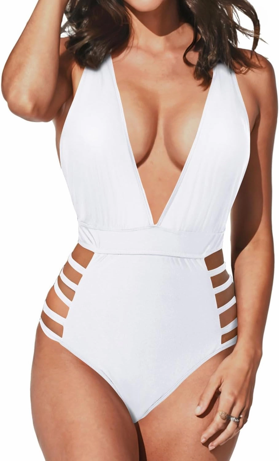 Aqua Eve Women Sexy One Piece Swimsuits Halter Plunge V Neck Cutout Bathing Suits