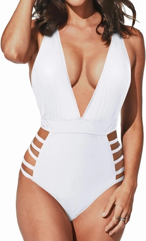 Aqua Eve Women Sexy One Piece Swimsuits Halter Plunge V Neck Cutout Bathing Suits