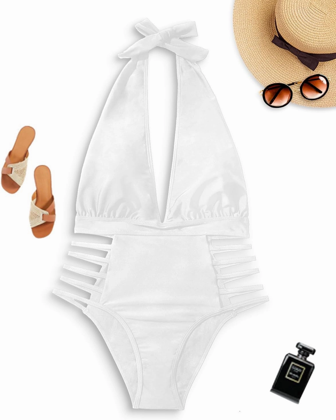 Aqua Eve Women Sexy One Piece Swimsuits Halter Plunge V Neck Cutout Bathing Suits
