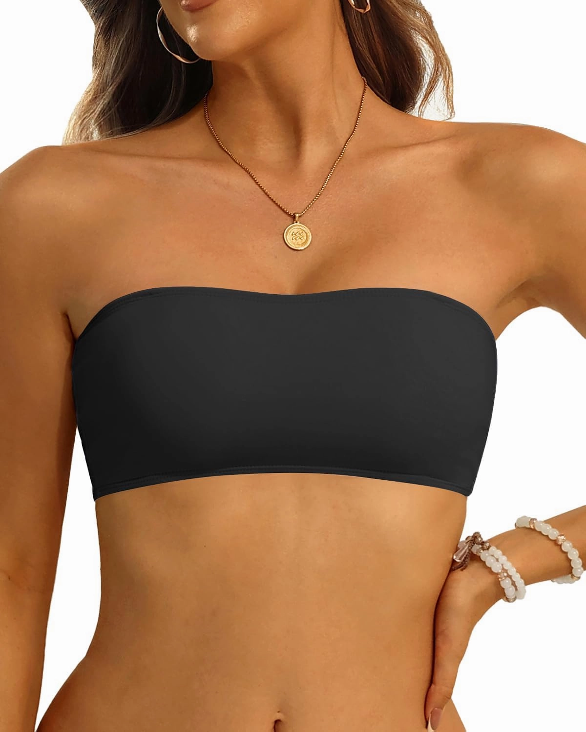 Aqua Eve Women Strapless Bikini Top Only Bandeau Swim Top Tube Top Swimsuit