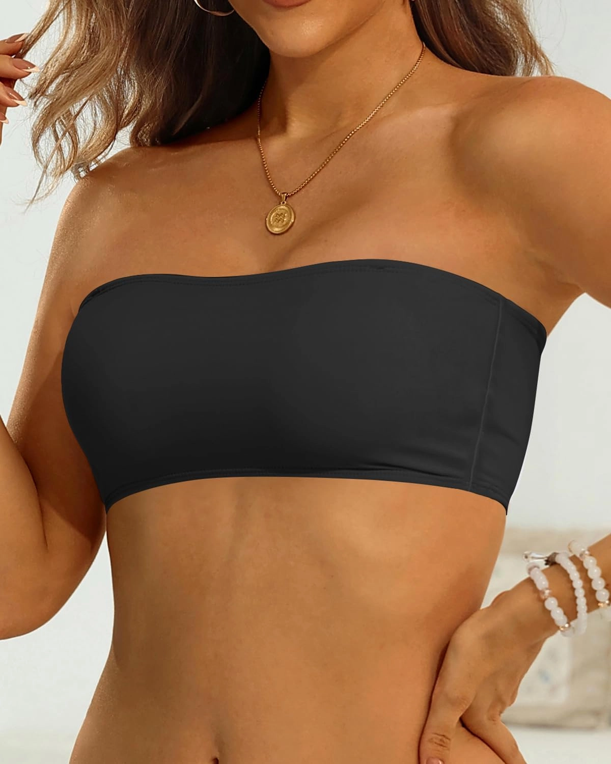 Aqua Eve Women Strapless Bikini Top Only Bandeau Swim Top Tube Top Swimsuit