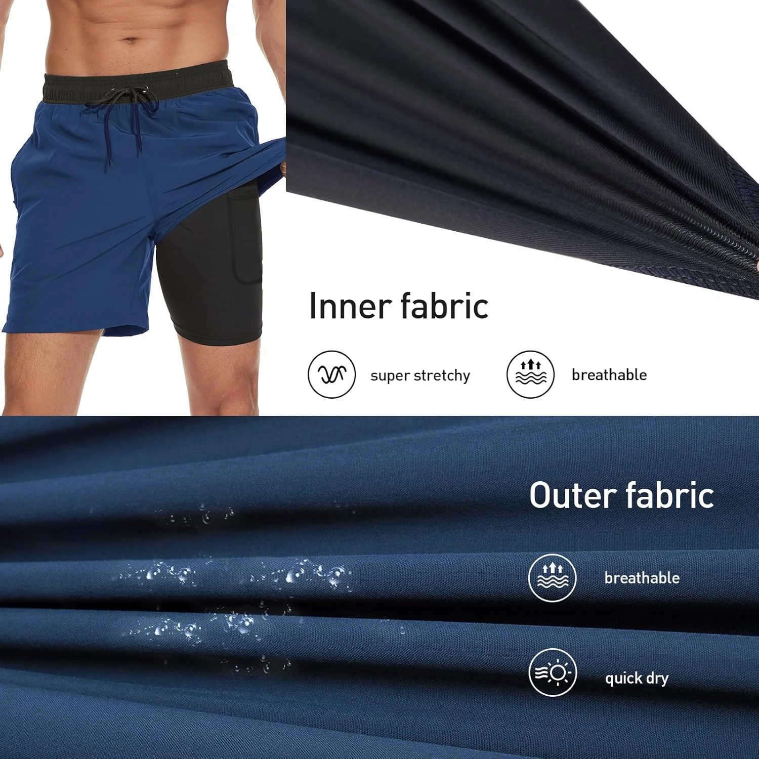 Arcweg Mens Swim Trunks with Compression Liner 2 in 1 Beach Swimming Trunks Quick Dry Swim Shorts with Zipper Pockets