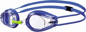 Arena Tracks Unisex Junior Youth Essential Racing Swim Goggles Kids Swimmers Young Racers 6-12 Anti-Fog Coated Non-Mirror Lens, Clear/Blue