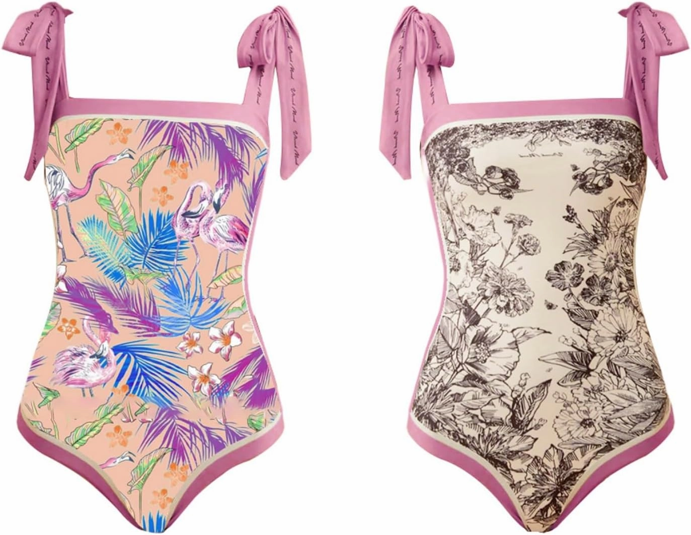 ASHER FASHION Women's One Piece Swimsuit -Bathing Suit for Women Tummy Control Reversible Bustier Floral Print Monokinis