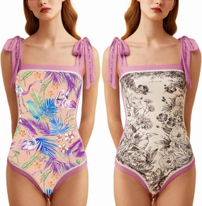 ASHER FASHION Women's One Piece Swimsuit -Bathing Suit for Women Tummy Control Reversible Bustier Floral Print Monokinis