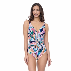 Aura D Cup V Neck One Piece With Beaded Ladder Detail