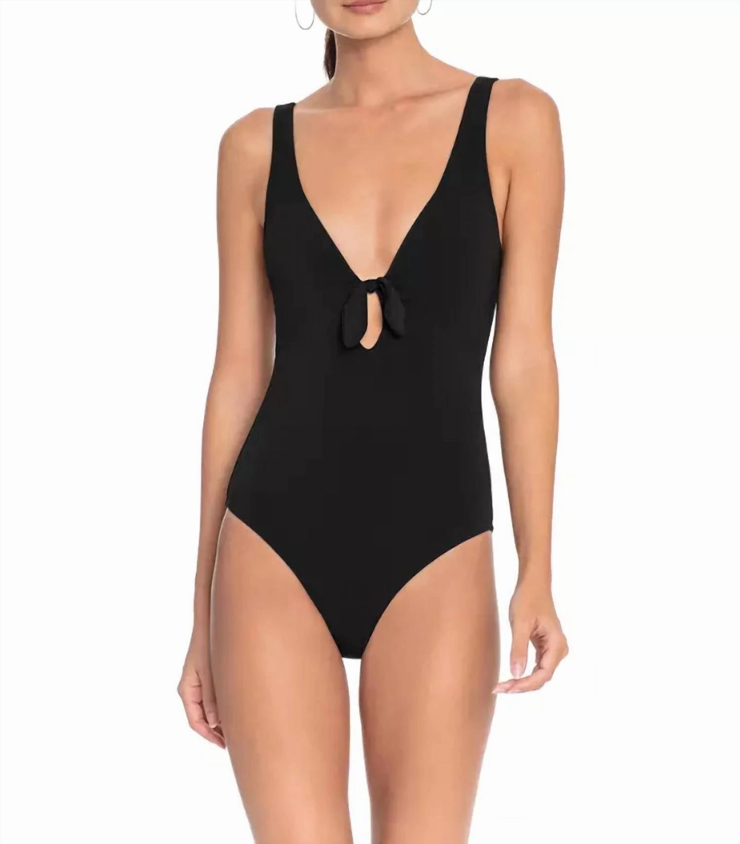 Ava Tie Front One-Piece Swimsuit In Black
