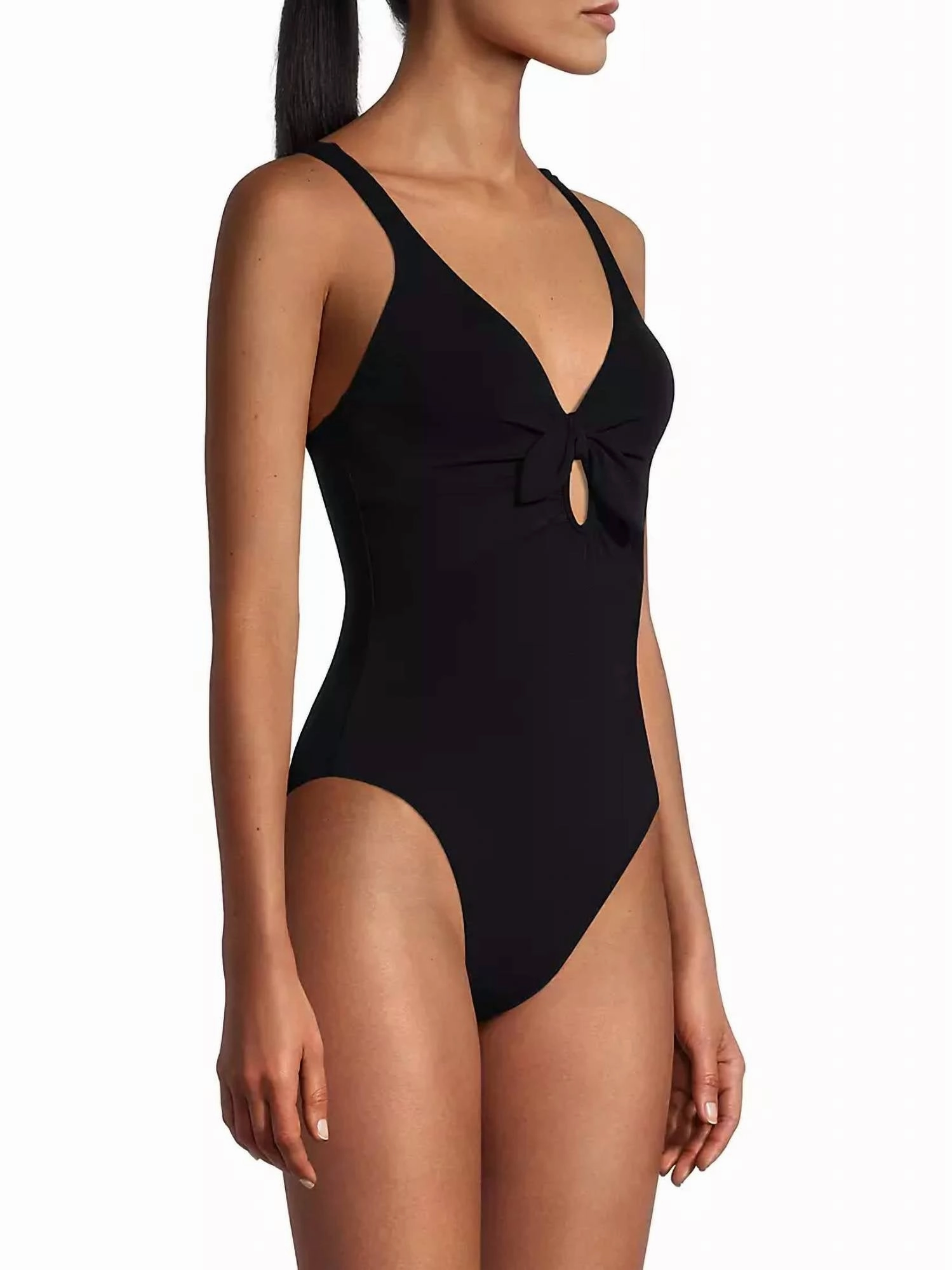 Ava Tie Front One-Piece Swimsuit In Black