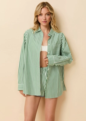 Avril Button Down Washed Green / Optic White Stripe