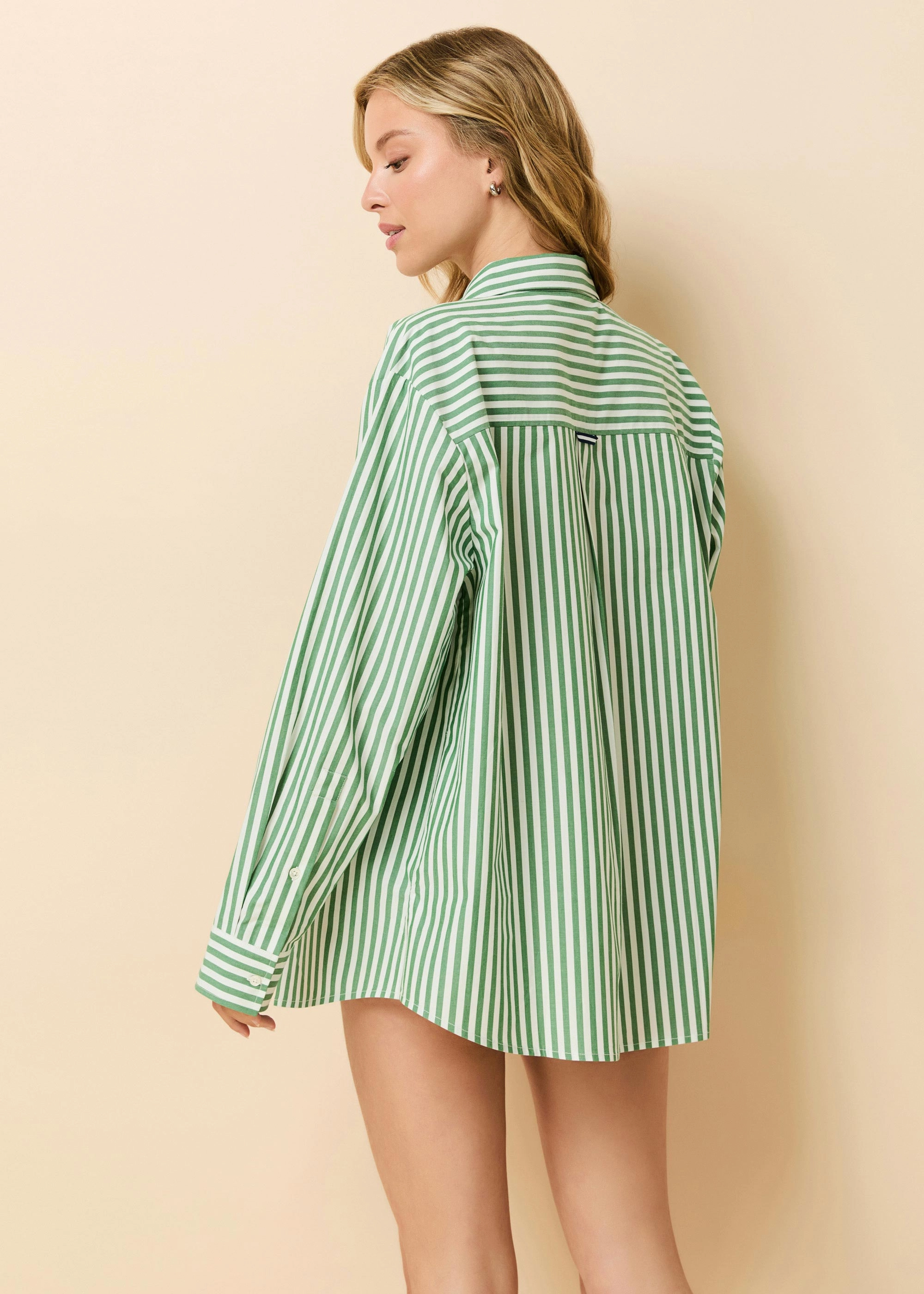 Avril Button Down Washed Green / Optic White Stripe