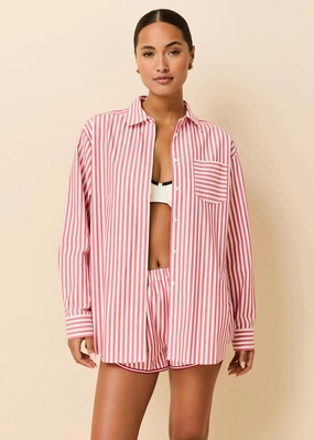 Avril Button Down Washed Red / Optic White Stripe