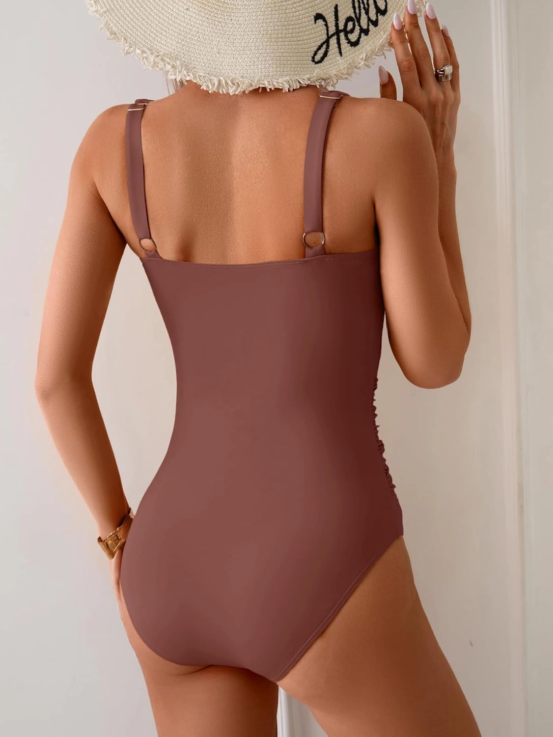 B2prity One Piece Swimsuit for Women Tummy Control Ruched Bathing Suit V Neck Push Up Swim Suit
