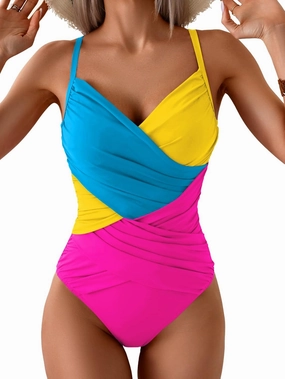B2prity One Piece Swimsuit Tummy Control Criss Cross Bathing Suit Slimming Ruched Swim Suit Push Up V Neck Swimwear