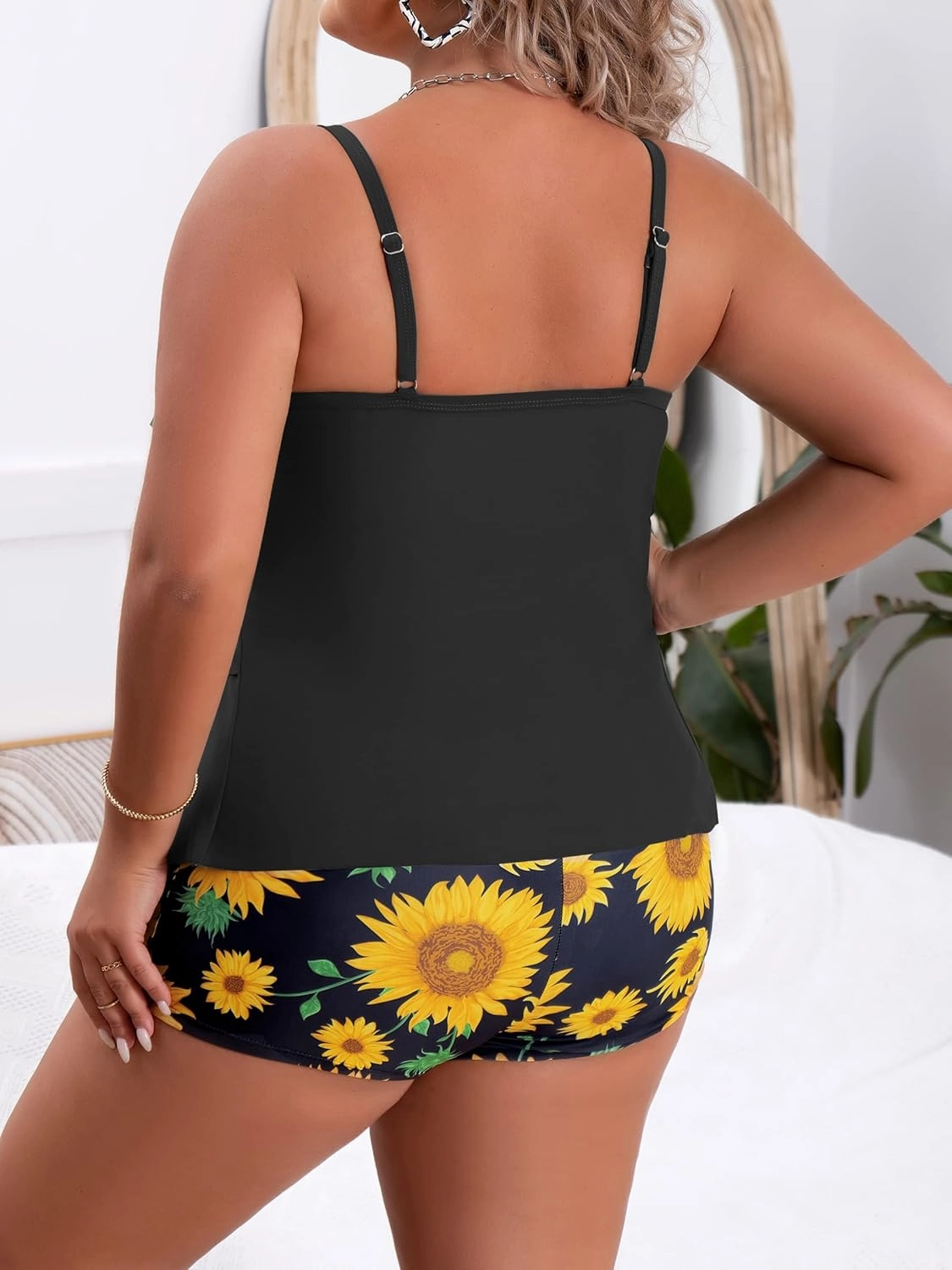 B2prity Women Plus Size Tankini Swimsuits Tummy Control Two Piece Bathing Suit Ruffled Flounce Swimwear with Shorts