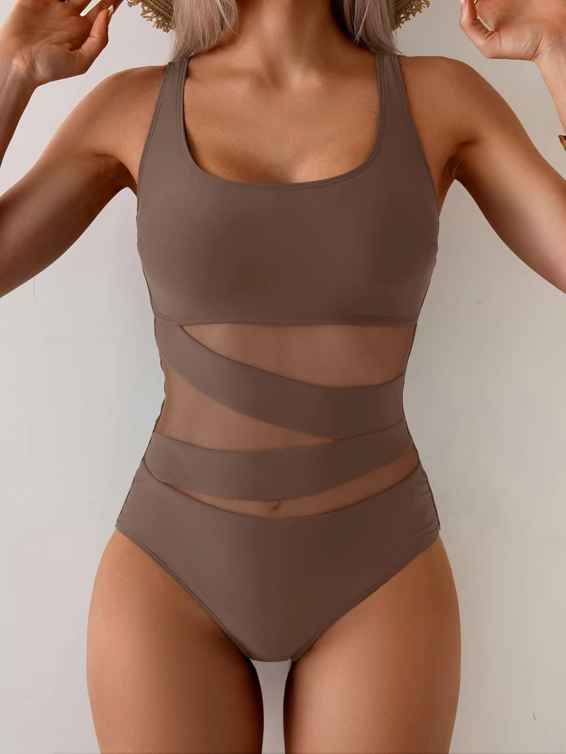 B2prity Women's Mesh One Piece Swimsuit Tummy Control Sexy Bathing Suit Push Up Swim Suit Slimming Swimwear