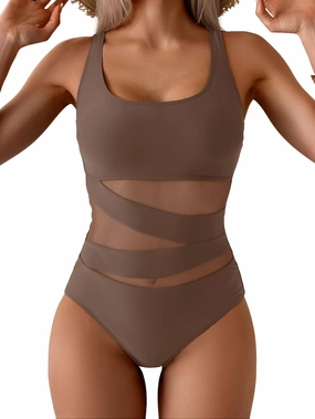 B2prity Women's Mesh One Piece Swimsuit Tummy Control Sexy Bathing Suit Push Up Swim Suit Slimming Swimwear