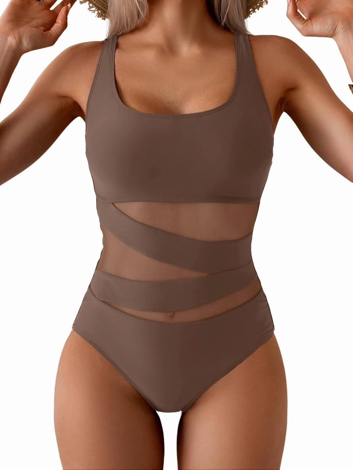 B2prity Women's Mesh One Piece Swimsuit Tummy Control Sexy Bathing Suit Push Up Swim Suit Slimming Swimwear