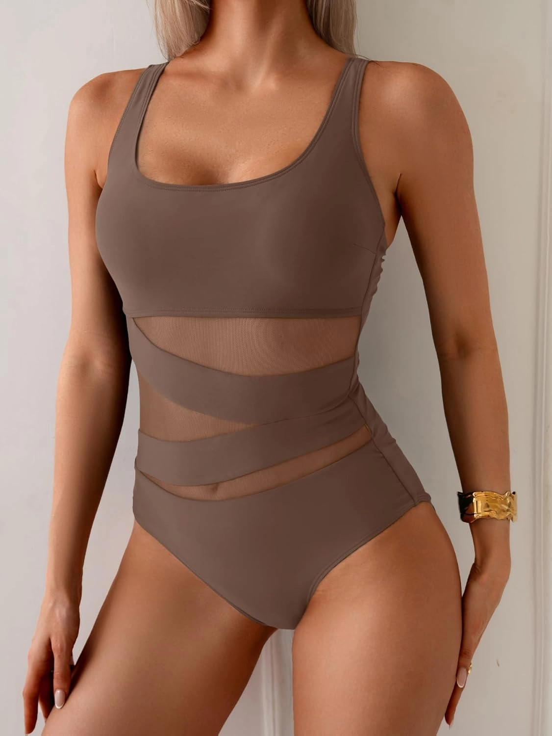 B2prity Women's Mesh One Piece Swimsuit Tummy Control Sexy Bathing Suit Push Up Swim Suit Slimming Swimwear