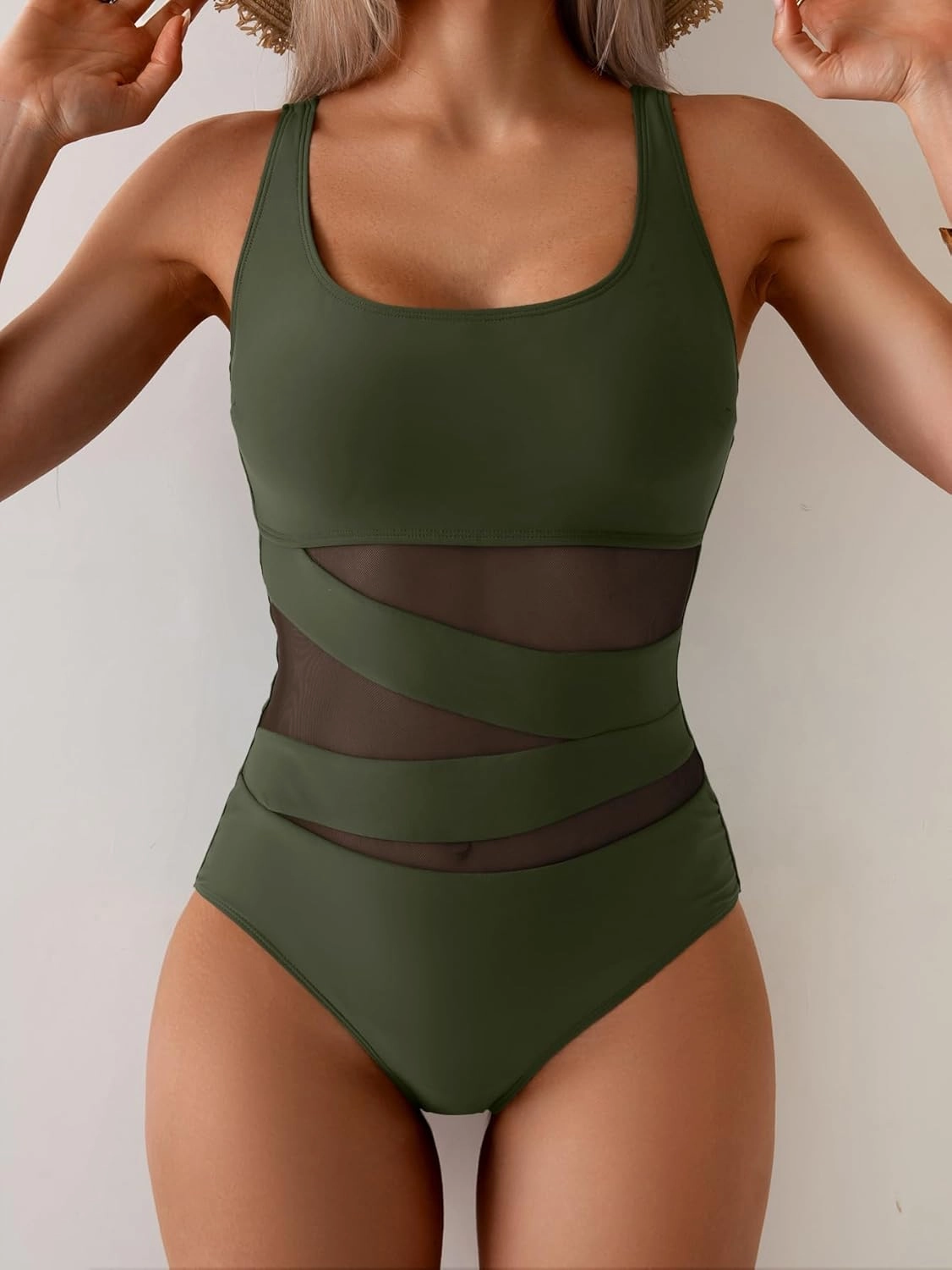 B2prity Women's Mesh One Piece Swimsuit Tummy Control Sexy Bathing Suit Push Up Swim Suit Slimming Swimwear