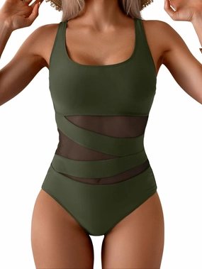 B2prity Women's Mesh One Piece Swimsuit Tummy Control Sexy Bathing Suit Push Up Swim Suit Slimming Swimwear