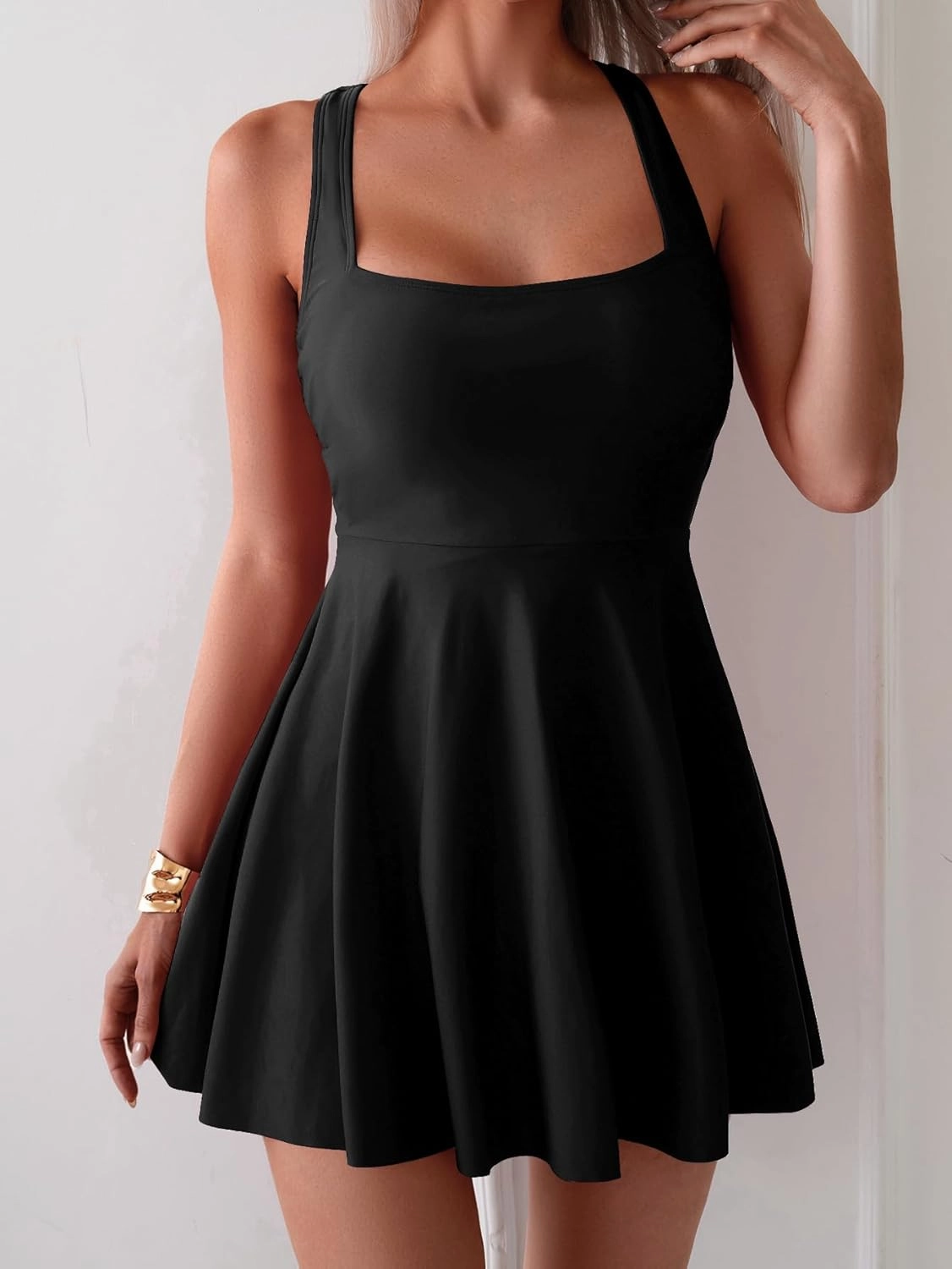 B2prity Women's One Piece Swimdress Swimsuit Tummy Control Swim Dress Modest Full Coverage Bathing Suit with Skirt