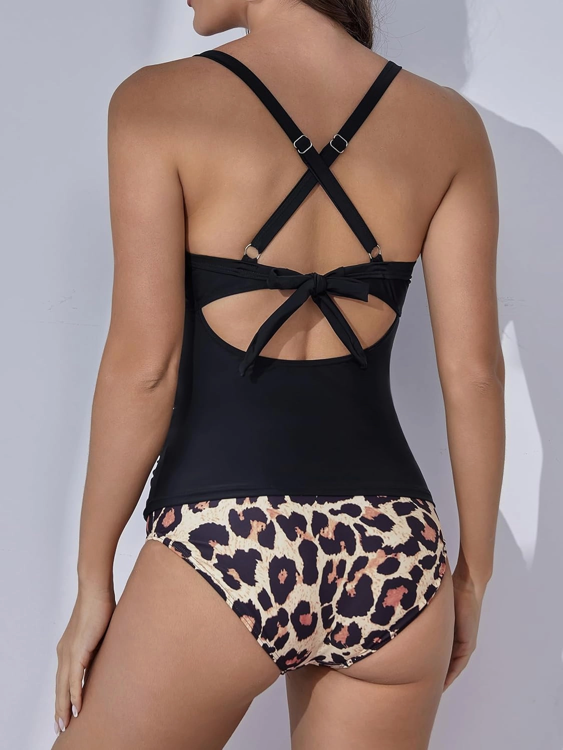 B2prity Women's Ruched Tankini Swimsuits V Neck Wrap Tie Back Two Pieces Bathing Suit Tummy Control Swimwear