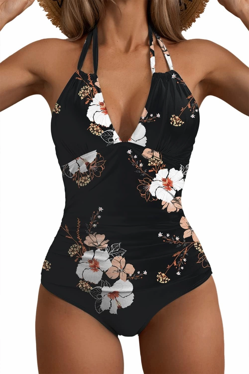 B2prity Women's Slimming One Piece Swimsuits Tummy Control Bathing Suit Halter Swimwear for Big Busted Curvy Woman