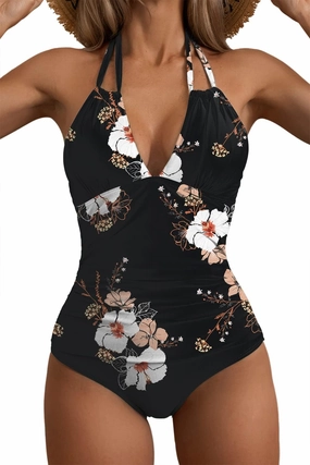 B2prity Women's Slimming One Piece Swimsuits Tummy Control Bathing Suit Halter Swimwear for Big Busted Curvy Woman