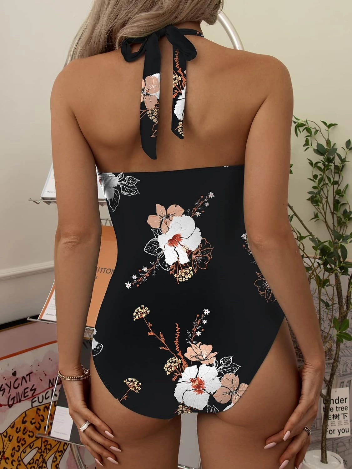 B2prity Women's Slimming One Piece Swimsuits Tummy Control Bathing Suit Halter Swimwear for Big Busted Curvy Woman