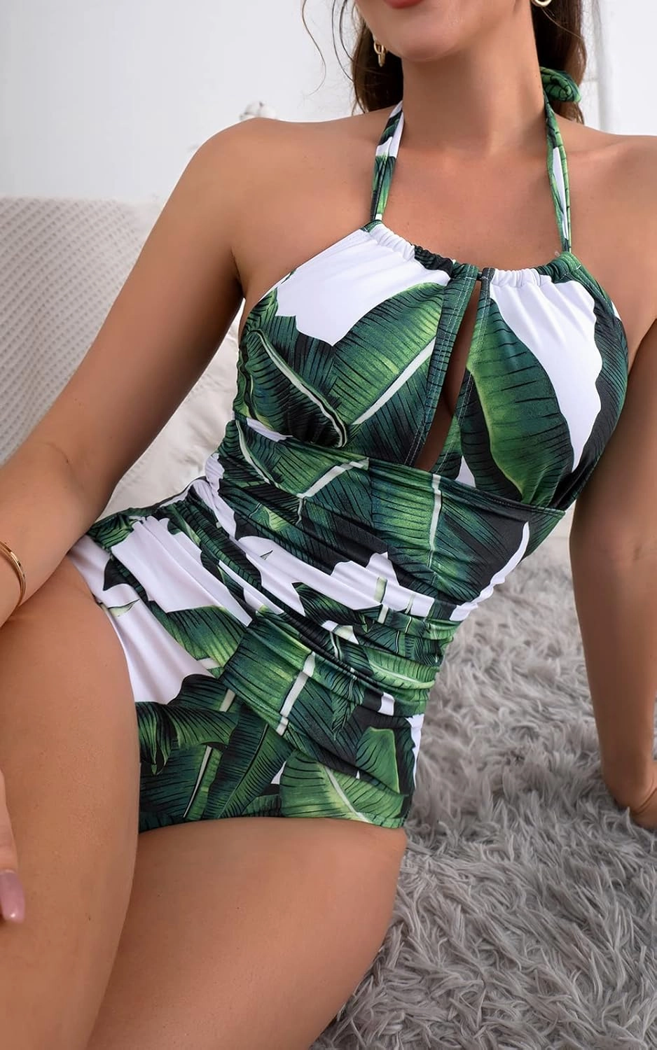 B2prity Women's Slimming One Piece Swimsuits Tummy Control Bathing Suit Halter Swimwear for Big Busted Curvy Woman