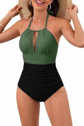 B2prity Women's Slimming One Piece Swimsuits Tummy Control Bathing Suit Halter Swimwear for Big Busted Curvy Woman