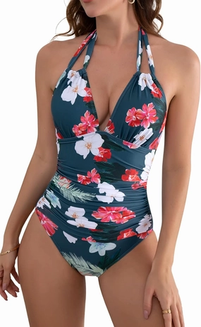 B2prity Women's Slimming One Piece Swimsuits Tummy Control Bathing Suit Halter Swimwear for Big Busted Curvy Woman