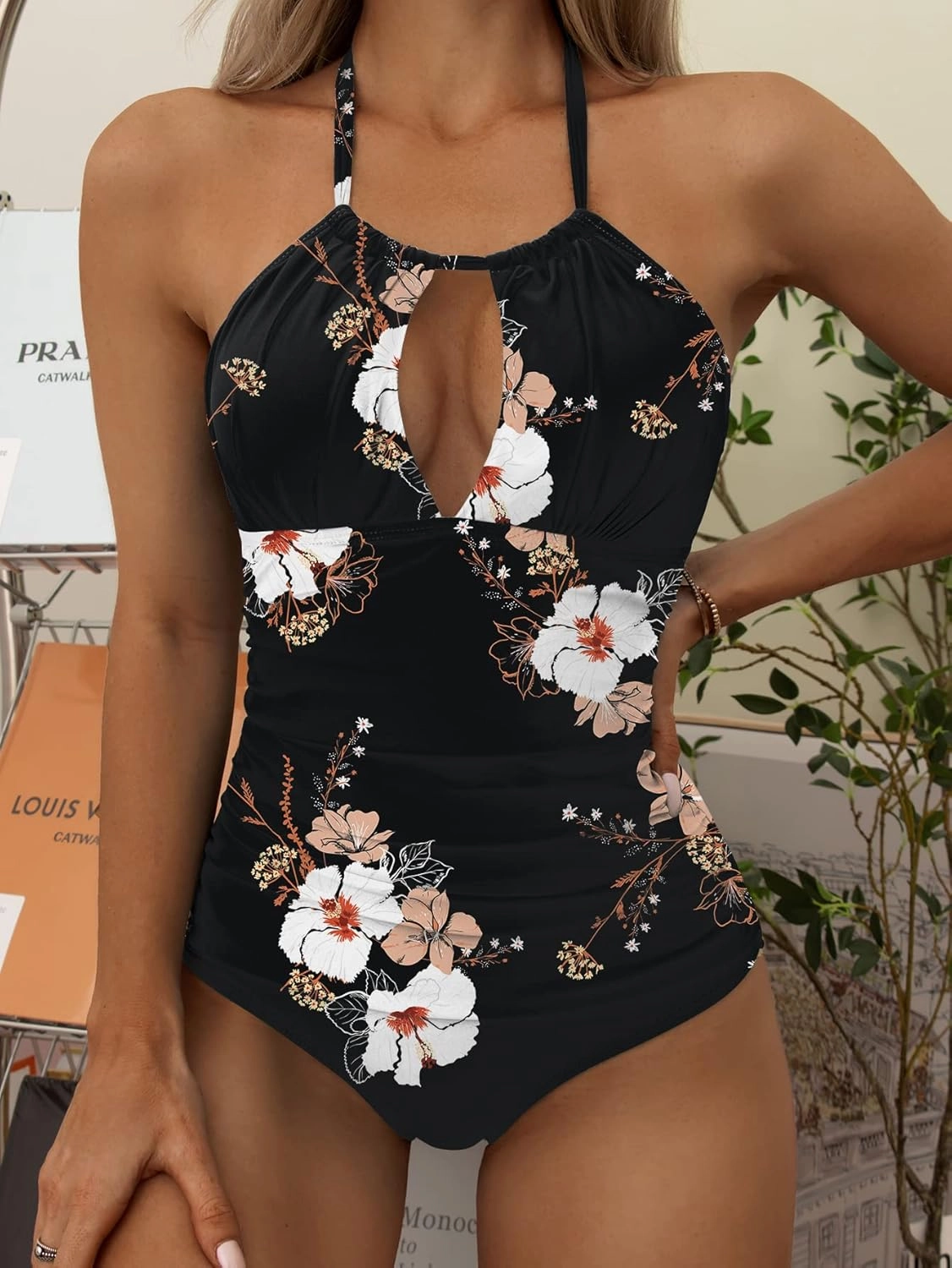 B2prity Women's Slimming One Piece Swimsuits Tummy Control Bathing Suit Halter Swimwear for Big Busted Curvy Woman