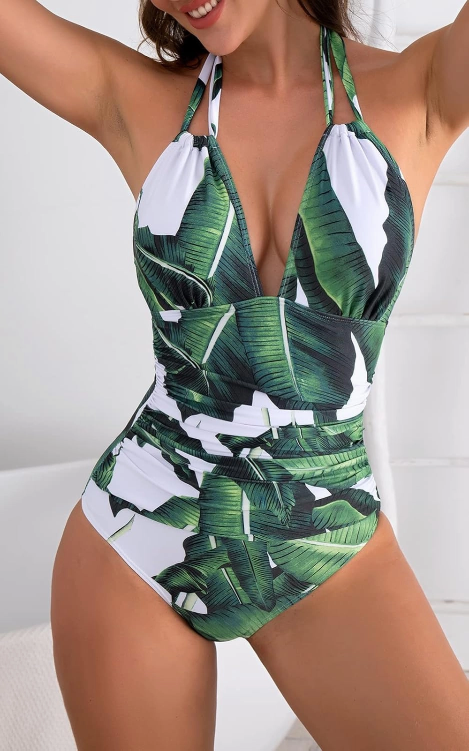 B2prity Women's Slimming One Piece Swimsuits Tummy Control Bathing Suit Halter Swimwear for Big Busted Curvy Woman