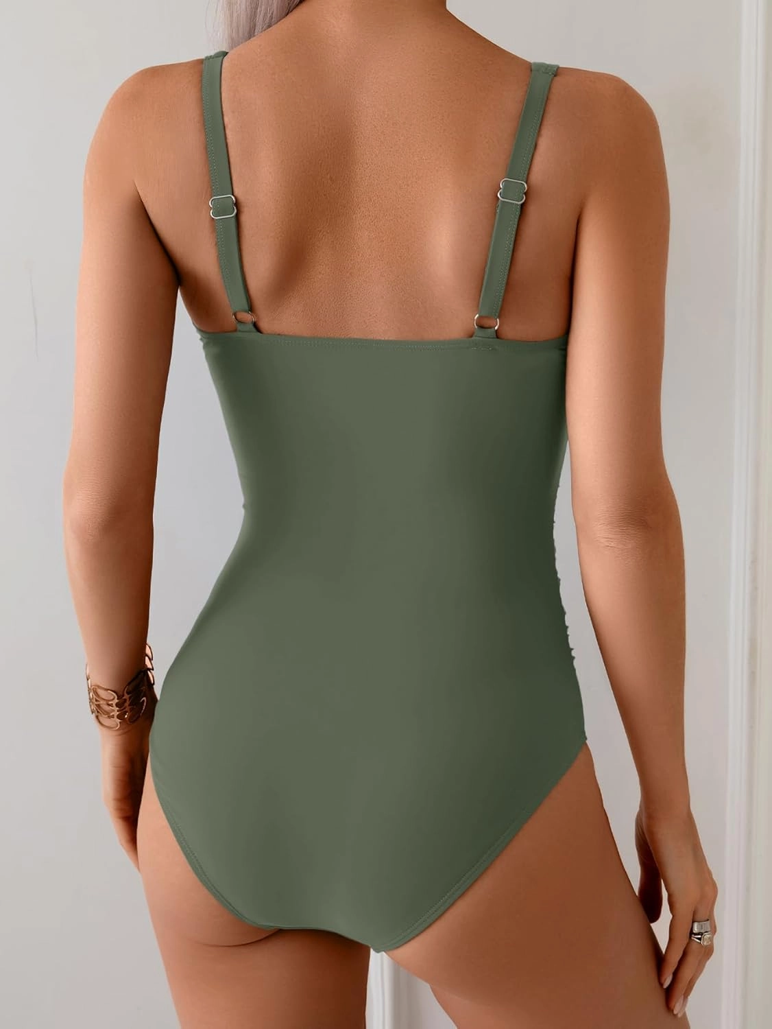 B2prity Women's Underwire One Piece Swimsuit Tummy Control Ruched Bathing Suit Criss Cross V Neck Swimwear