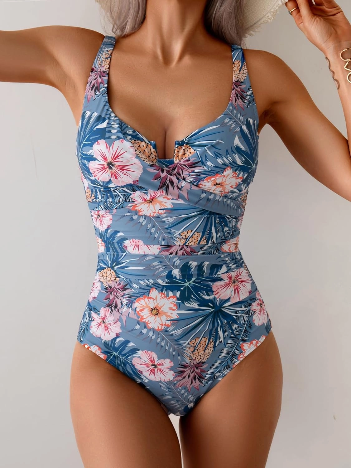 B2prity Women's Underwire One Piece Swimsuit Tummy Control Ruched Bathing Suit Criss Cross V Neck Swimwear