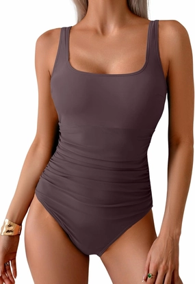 B2prity Womens One Piece Swimsuit Tummy Control Slimming Bathing Suit High Waisted Ruched Swim Suit Color Block Swimwear